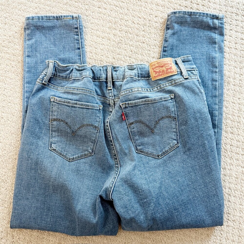 Levi's Medium Indigo Zip Fly Straight Skinny Leg Stretch Denim (Elastic Waist) - Picture 13 of 14